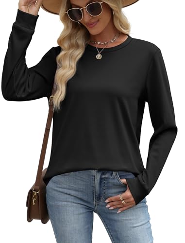 WIHOLL Sweatshirt for Women Crewneck Long Sleeve Shirts Curved Hem Lightweight Sweaters Fall Clothes 2025 - color: Black, size: Medium