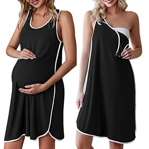 Labor and Delivery Gown Maternity Dress Breastfeeding Nursing Nightgown - color: Black, size: Small