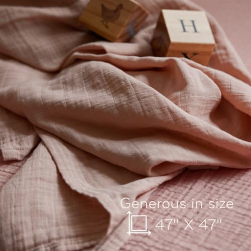 Swaddle Blanket, 100% Organic Cotton Muslin, 47"x47" Newborn - color: Blush