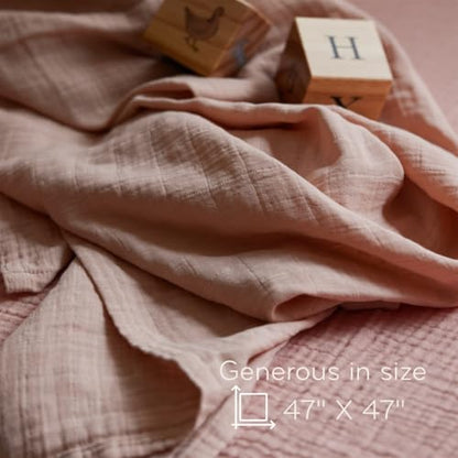 Swaddle Blanket, 100% Organic Cotton Muslin, 47"x47" Newborn - color: Blush