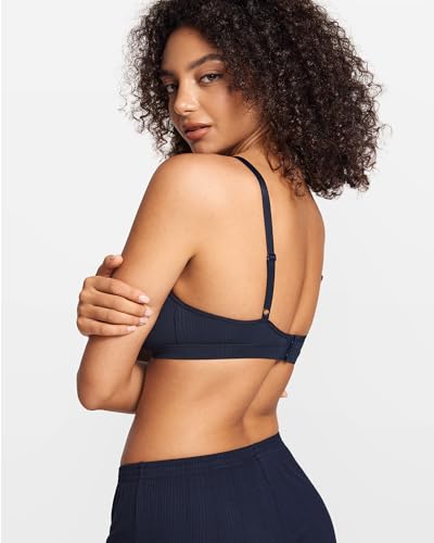 Natrelax Modal Ribbed V Neck Bralette - color: Deep Ocean Blue, size: XX-Large