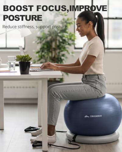 Trideer Exercise Ball Chair – Yoga Ball Chair for Office, Pregnancy & Home - color: Navy Blue, size: L(23-26inches/58-65cm)