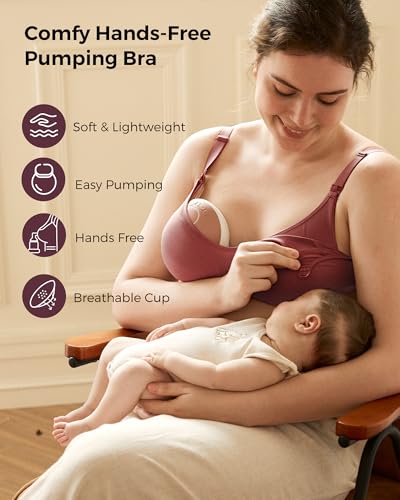 Momcozy Hands-Free Pumping Bra, Breathable Tencel™ Fabric Breast Pump Bra - color: Dusty Rose, size: Medium