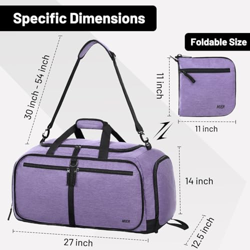 MIER Packable Travel Duffle Bag with Shoe Compartment, 80L, Purple - color: Purple, size: 80L
