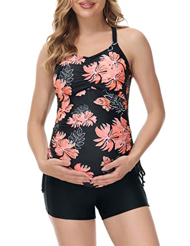 Maacie Maternity Athletic Tankini Swimsuits with Shorts - color: Black, size: Large