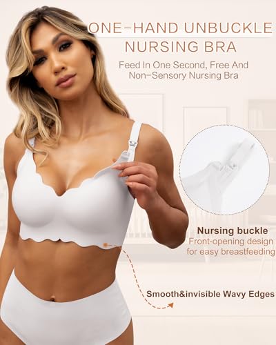 As Fairy Scalloped Nursing Bra Wireless Jelly Support Maternity Bra - color: White, size: Medium