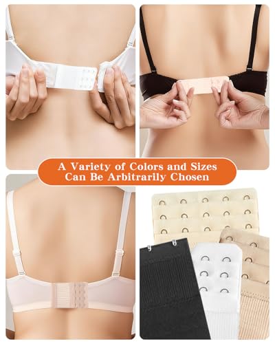 16 PCS Bra Extenders 2 Hook / 3 Hook / 4 Hook / 5 Hook, Bra Hooks Replacement, Soft Comfortable Stretchy Bra Extension Strap for Women Lady Plus Size(Black, White, Nude, Beige)