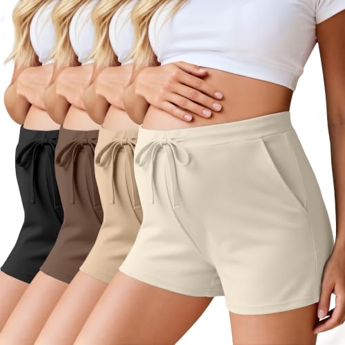 Ficerd 4 Pack Women's Maternity Athletic Shorts - color: Cream, Khaki, Brown, Black, size: X-Large