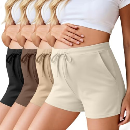 Ficerd 4 Pack Women's Maternity Athletic Shorts - color: Cream, Khaki, Brown, Black, size: X-Large