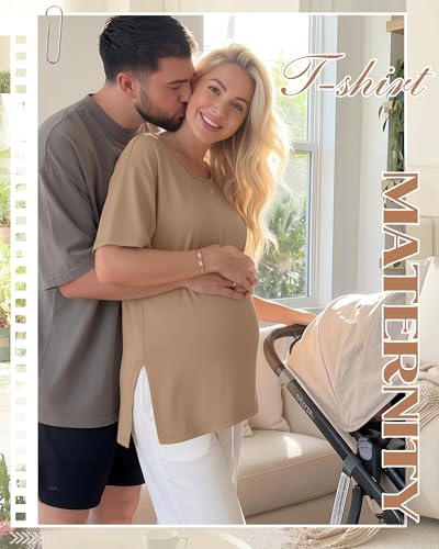4 Pack Women's Maternity T Shirts - color: Beige, Camel, Light Coffee, Black, size: Medium