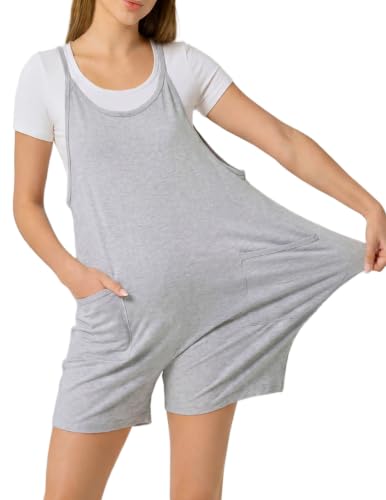 Cotton Blend Maternity Adjustable Strap Overall Shorts - color: Grey, size: Large