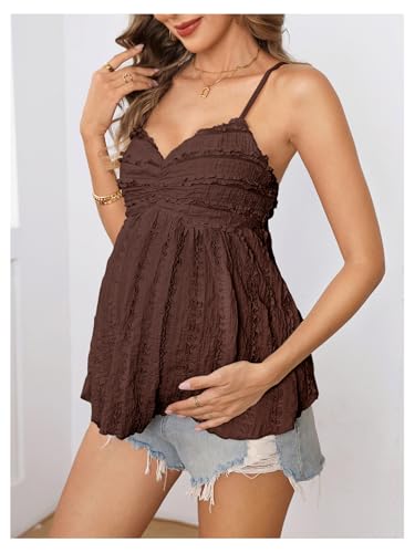 MakeMeChic Women's Maternity Babydoll Tank Tops Peplum Ruffle Cami Top - color: Coffee Brown, size: X-Small
