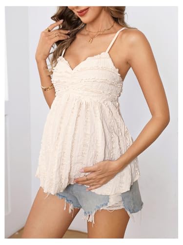 MakeMeChic Women's Maternity Babydoll Tank Tops Peplum Ruffle Cami Top - color: Apricot, size: X-Large