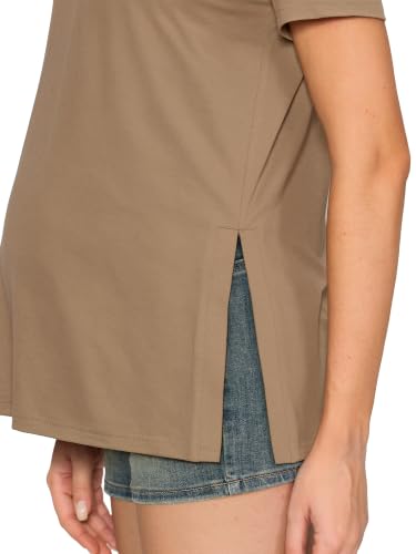 Women's Maternity Shirts, Crew Neck Maternity Top Short Sleeve - color: Coffee, size: Large