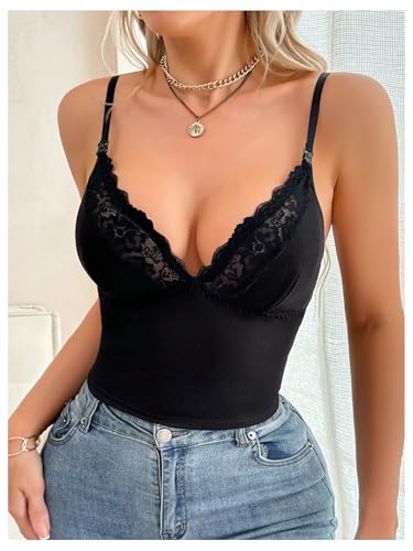 MakeMeChic Women's Maternity Nursing Bras Breastfeeding Lace Ribbed Longline Bra Tank Top - size: Large