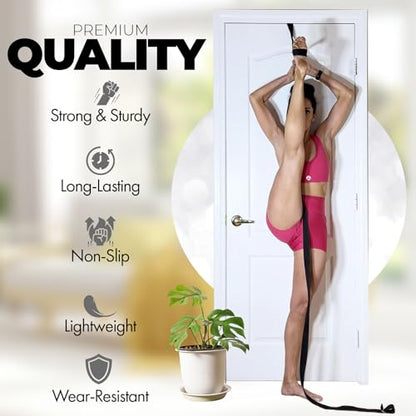 Pilates Stretching Strap with Door Anchor for Flexibility Training - color: Black