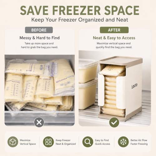 Breast Milk Bag Organizer with Aluminum Freeze Tray, FIFO Storage