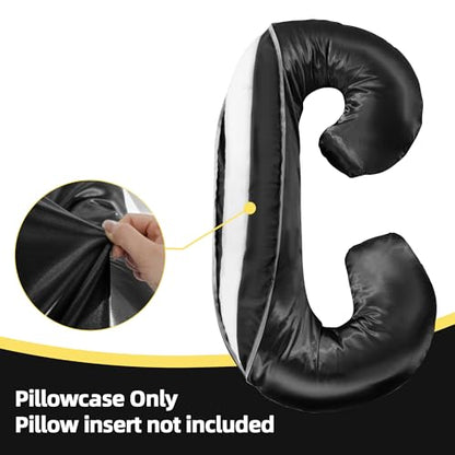 BALAPET Silky Satin Pregnancy Pillow Cover (ONLY Pillowcase), C Shaped Large Luxurious Smooth Maternity Pillow Cover with Hidden Zip, Soft & Breathable Pillow Protector for Side Sleeper, Black - color: Black