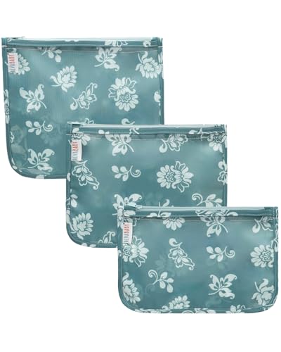 ALVA 3pcs Mess-Proof Travel Pouches,TSA Approved Toiletry Bag,Makeup Bag - color: Green