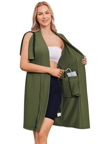 Deyeek Women's Post Surgery Mastectomy Robe with 4 Internal Drain Pockets Short Sleeve Adaptive Nightgowns Pajama Dress Shirt - color: Army Green, size: 3X-Large