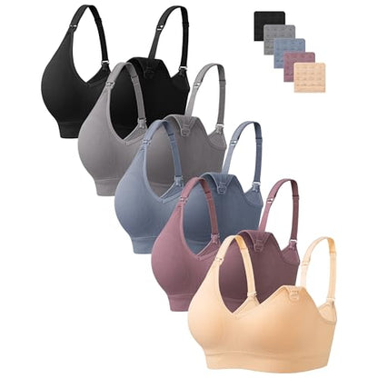 HBselect Nursing Bras for Breastfeeding 5Pack Women Maternity Bras - color: 5pack(black/Grey/Blue/Purplebean/Nude), size: Medium