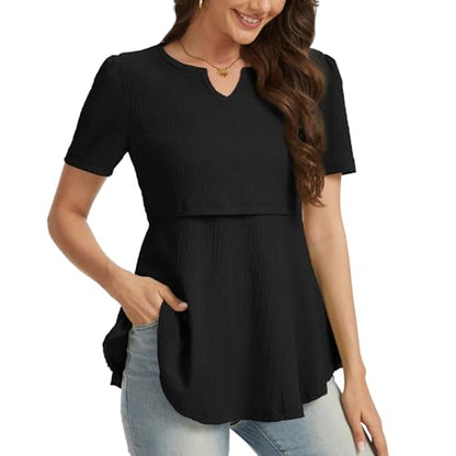 Bearsland Short Sleeve Nursing Top 3pack - color: Black & Pastel Pink & Light Blue, size: X-Large