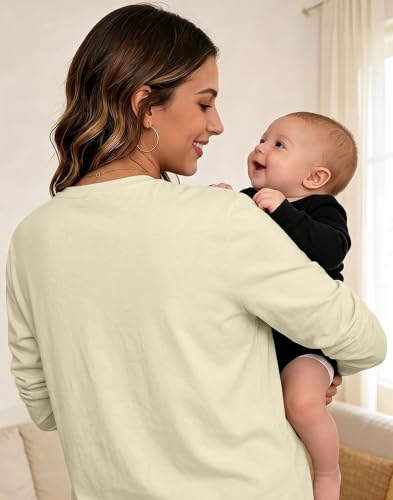 Womens Nursing Breastfeeding Shirt Long Sleeve Hidden Zipper Postpartum Top - color: C-apricot, size: Small