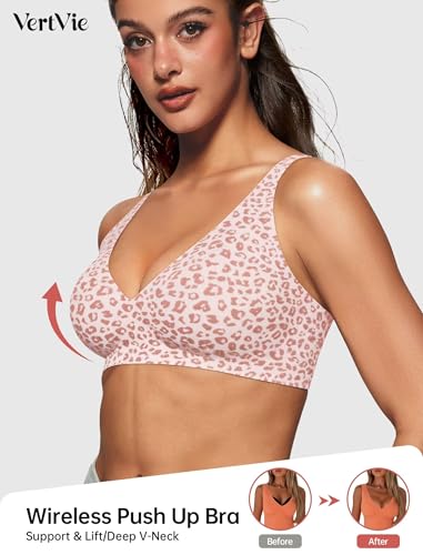 Vertvie Wireless Jelly Bras Push Up Plunge Seamless Supportive - color: Leopard Pink, size: XX-Large