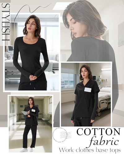 Neer 3 Pack Womens Underscrubs Long Sleeve Shirts for Nurse - color: Black, size: X-Small