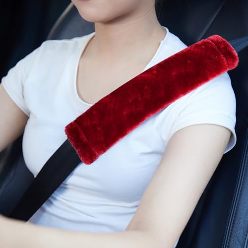 MOONET Universal Soft Faux Sheepskin Seatbelt Covers, 2 Pack (Claret) - color: Claret