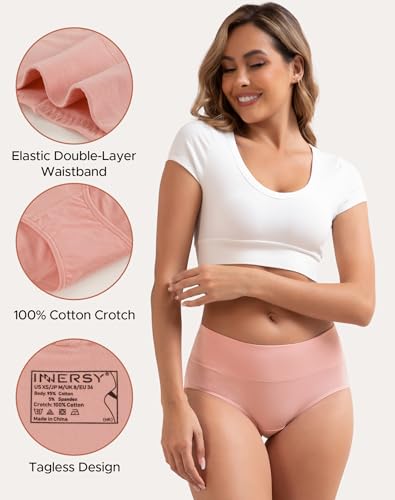 INNERSY Women's Cotton Underwear High Waist Ladies Briefs Full Coverage Panties 4-Pack - color: Macaron, size: X-Large