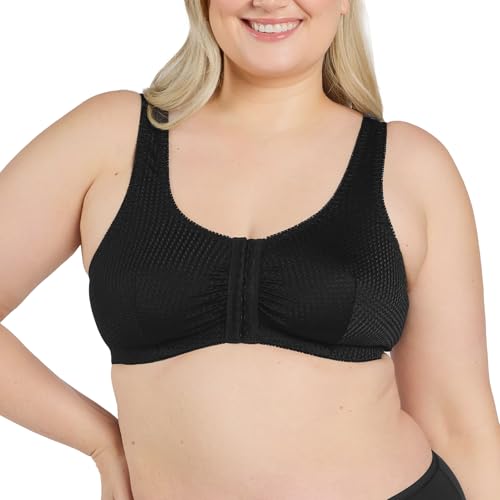 Leading Lady, Marlene, Front-Closure Bra for Women, Wireless, Full Coverage, Wide Straps, Breathable, Unlined, Silky, 36B-52G - color: Black, size: 36B/D