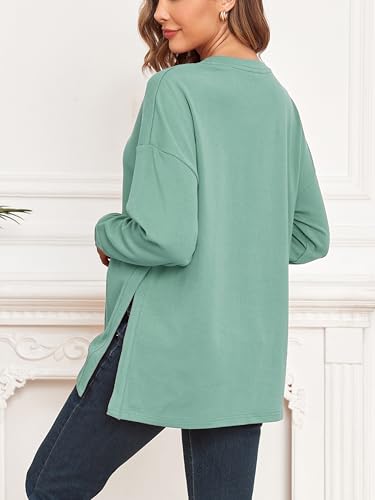 Ecavus Women's Maternity Shirts Long Sleeve Side Split Pregnancy Top - color: Green, size: Small
