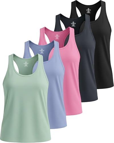 5 Pack Women's Dry Fit Racerback Tank Tops Sleeveless Athletic Workout Gym - color: Set 2, size: X-Large