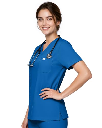 Scrub Tops for Women, Stretch V-Neck Scrub Tops - color: Royal Blue, size: Medium