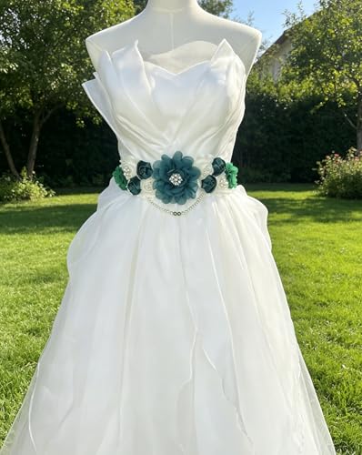 Handmade Baby Shower Sash Pearls Maternity Sash Flower Belt - color: Hunter