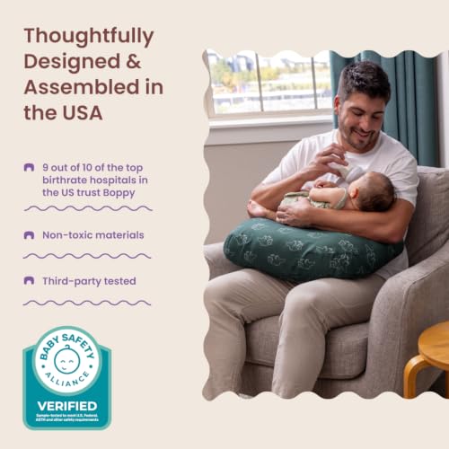 Boppy Nursing Pillow, Safe Ergonomic Breastfeeding & Baby Feeding Support - color: Forest Green Dinos