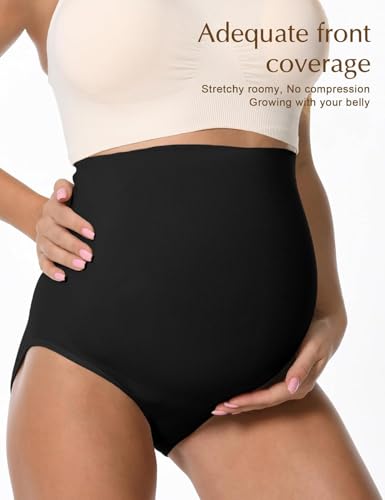 HOFISH Seamless Over-Bump Maternity Underwear, High-Waisted Panties - color: 2pack:black/Pink, size: Medium