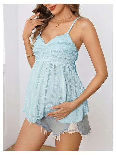 MakeMeChic Women's Maternity Babydoll Tank Tops Peplum Ruffle Cami Top - color: Light Blue, size: X-Large