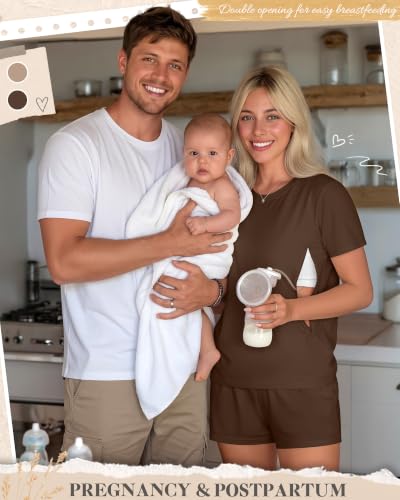 Riyiper 2 Packs Women's Nursing Pajamas Set - color: Khaki, Brown, size: X-Large