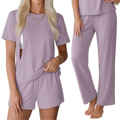 3 Piece Postpartum Nursing Pajamas Set Nursing Lounge Set - color: Light Purple, size: Small