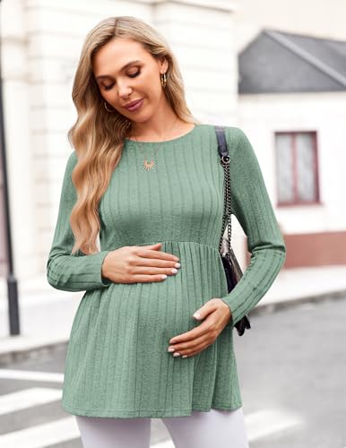 Maternity Shirts Dressy Long Sleeve Pregnancy Fall Tops Work Blouses - color: Light Green, size: Medium
