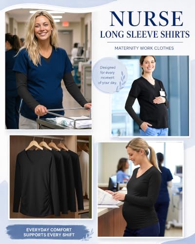 Neer 4 Pack Maternity Long Sleeve V Neck Under Scrub Tops - color: Black*4, size: XX-Large