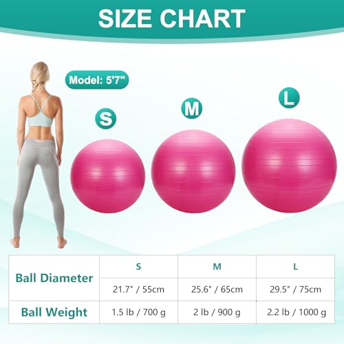 Yoga Ball, Exercise Ball Anti‑Slip Stability Pilates - color: Pink, size: 21.7"