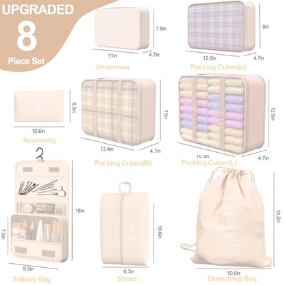 8 Set Packing Cubes for Travel, Suitcase Organizer Bags for Luggage (Cream) - color: Cream