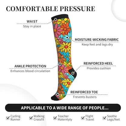 Compression Socks Women and Men 15-20mmHg-Circulation Support Socks for Athletic Running Cycling - color: Hippie Flower
