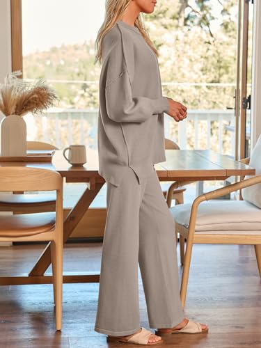 LILLUSORY Women 2 Piece Matching Lounge Sweater Sets 2026 Fall Outfit - color: Light Tan, size: Medium