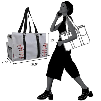 NGIL Work Tote Bag with Exterior Pockets - color: Baseball-white
