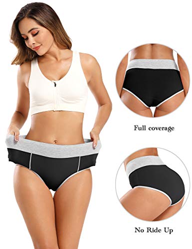 POKARLA Womens Cotton Underwear High Waist Full Coverage Briefs Soft Breathable Postpartum Panties Stretch Underpants - color: Black-5pack, size: 6X-Large