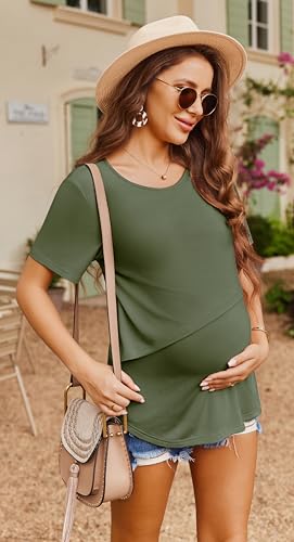 Women's Maternity Nursing Tops Soft Breastfeeding Shirts Pregnancy Tees - color: Army Green, size: Small